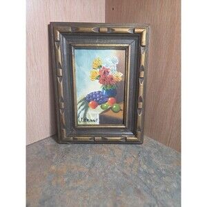 J. BRIONI Mid Century Oil Painting On Wood Board Floral Abstract Framed SIGNED